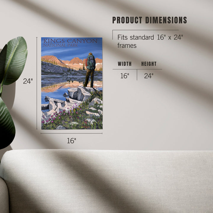 Kings Canyon National Park, California, Hiker and Lake, Art & Giclee Prints - Lantern Press