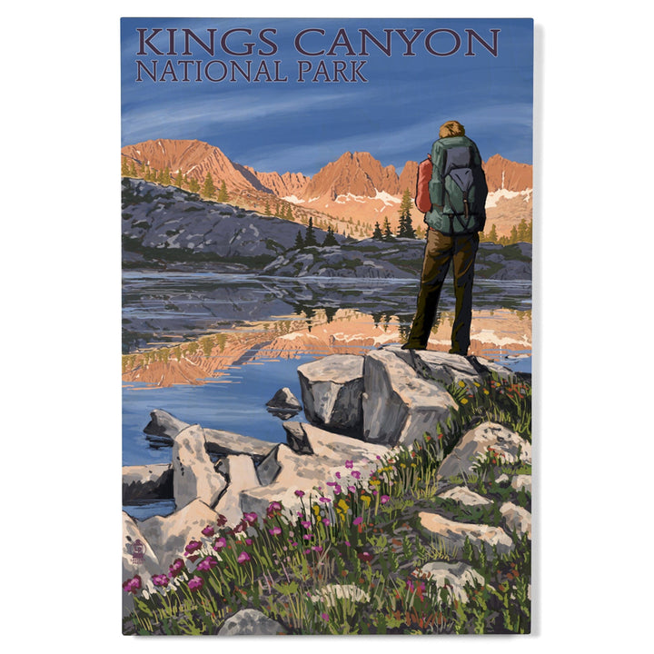 Kings Canyon National Park, California, Hiker & Lake, Lantern Press Artwork, Wood Signs and Postcards - Lantern Press