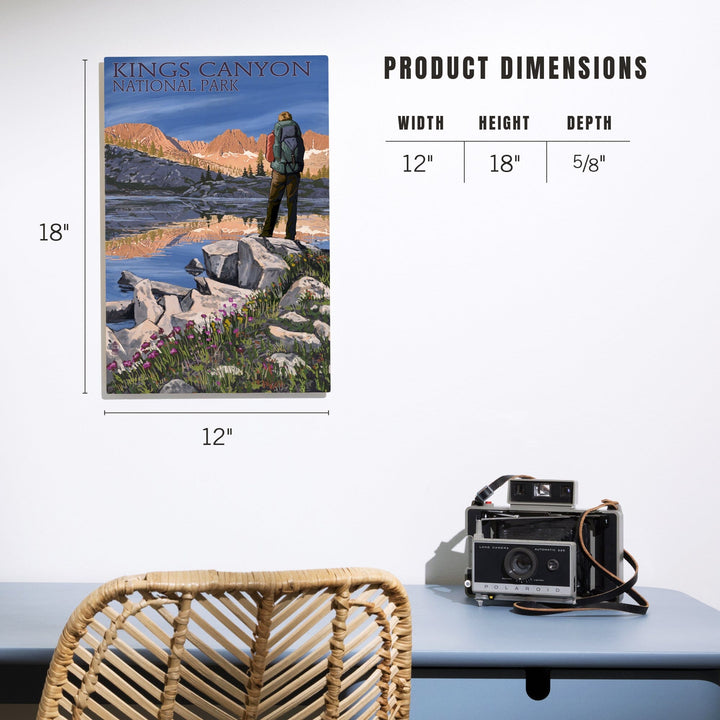 Kings Canyon National Park, California, Hiker & Lake, Lantern Press Artwork, Wood Signs and Postcards - Lantern Press