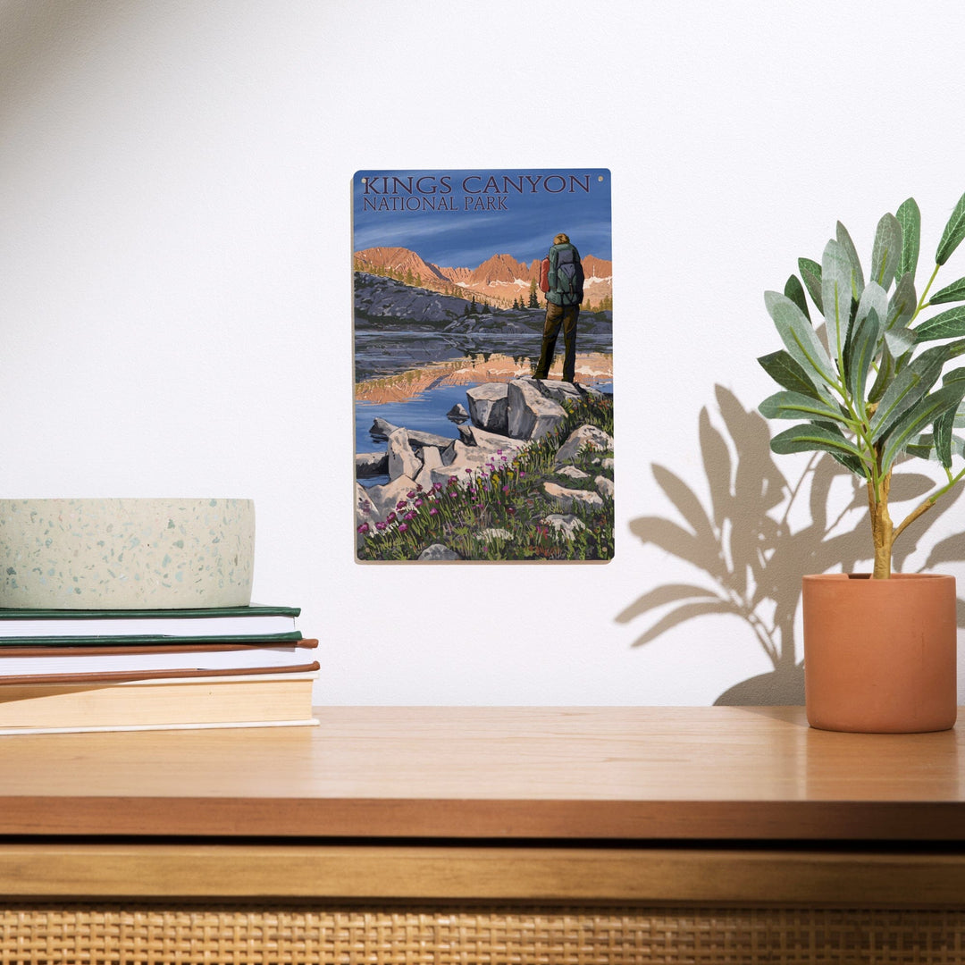 Kings Canyon National Park, California, Hiker & Lake, Lantern Press Artwork, Wood Signs and Postcards - Lantern Press