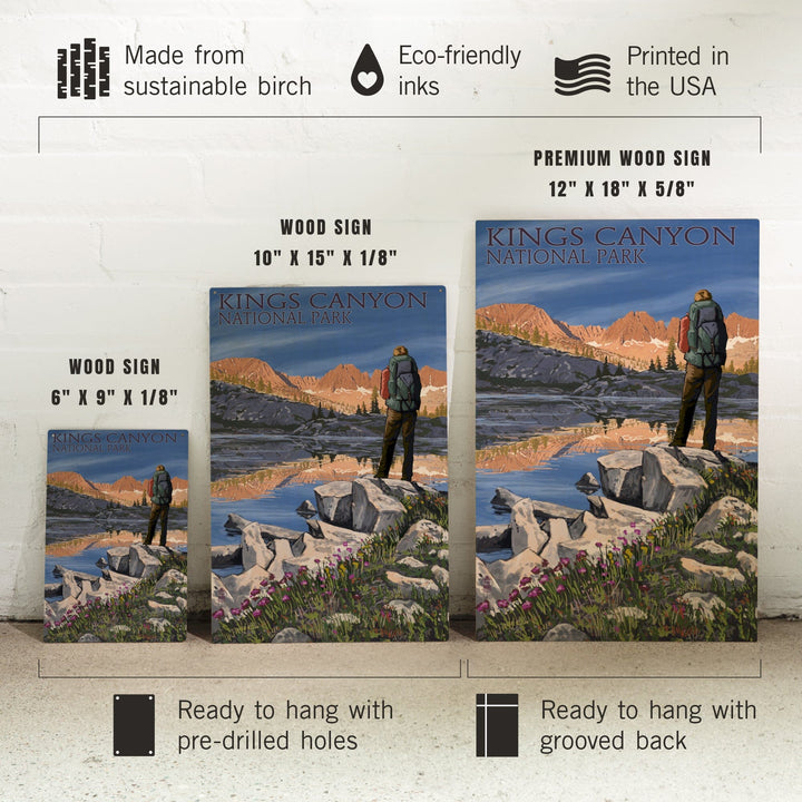 Kings Canyon National Park, California, Hiker & Lake, Lantern Press Artwork, Wood Signs and Postcards - Lantern Press