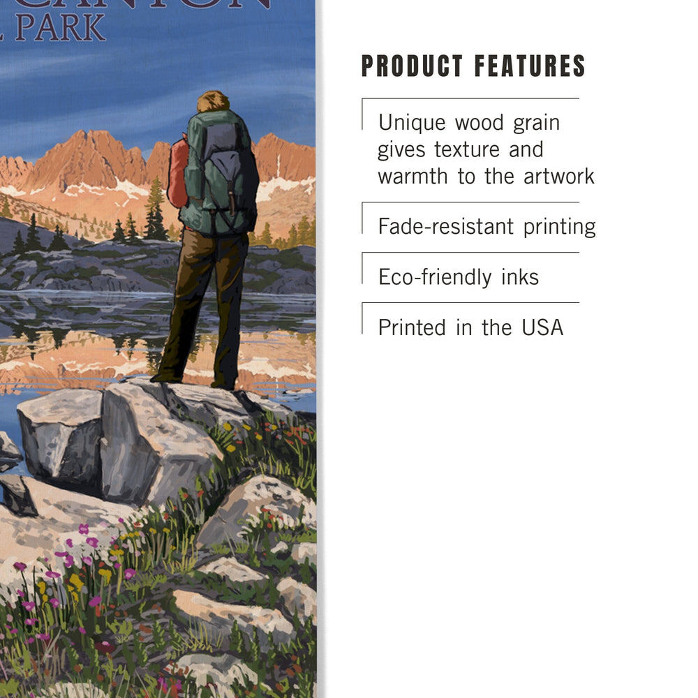 Kings Canyon National Park, California, Hiker & Lake, Lantern Press Artwork, Wood Signs and Postcards - Lantern Press
