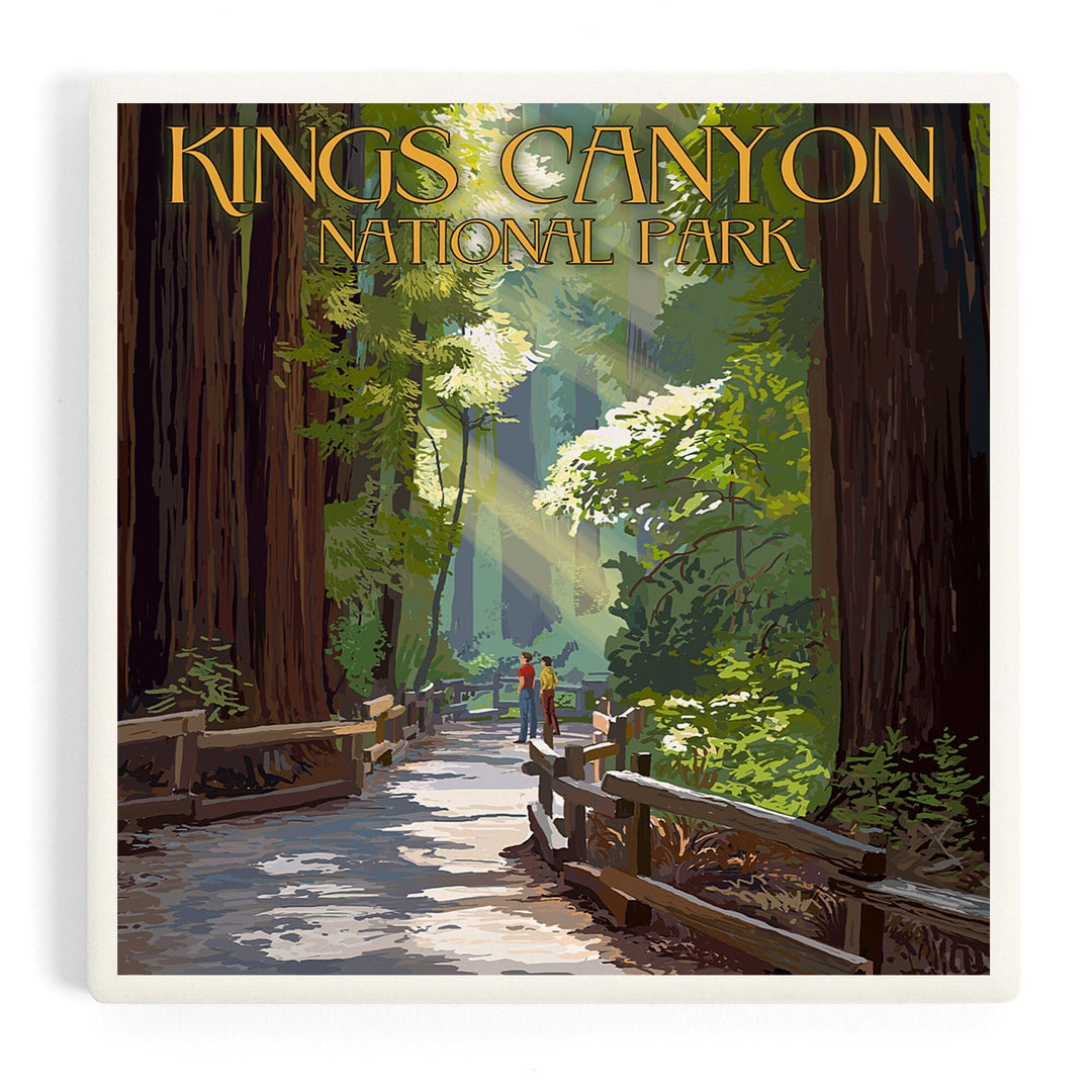 Kings Canyon National Park, California, Pathway and Hikers, Coasters Coasters Lantern Press Coaster