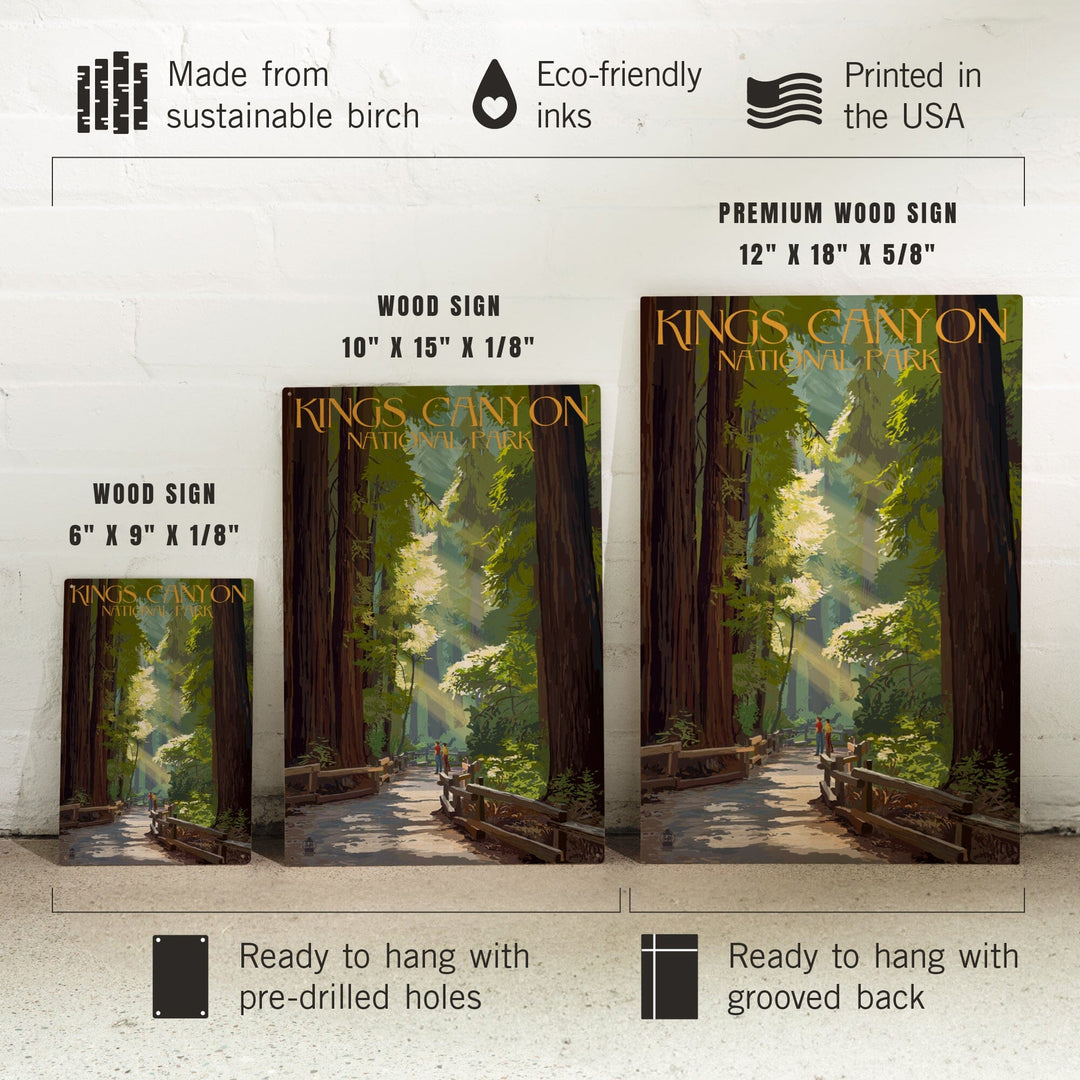 Kings Canyon National Park, California, Pathway & Hikers, Lantern Press Artwork, Wood Signs and Postcards - Lantern Press