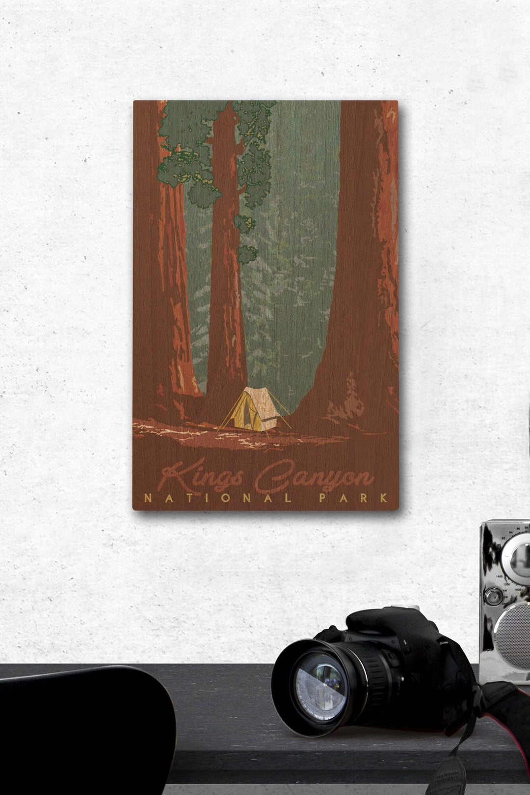 Kings Canyon National Park, California, Redwood Forest View, Sequoias & Tent, Lantern Press, Wood Signs and Postcards - Lantern Press
