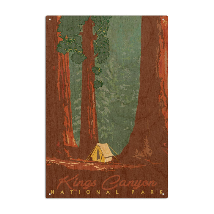 Kings Canyon National Park, California, Redwood Forest View, Sequoias & Tent, Lantern Press, Wood Signs and Postcards - Lantern Press