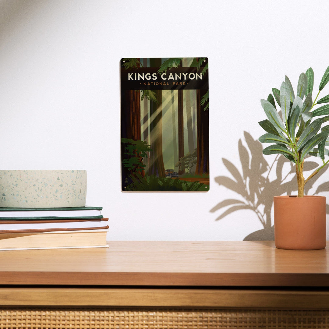 Kings Canyon National Park, Redwood Forest, Geometric Lithograph, Lantern Press Artwork, Wood Signs and Postcards - Lantern Press