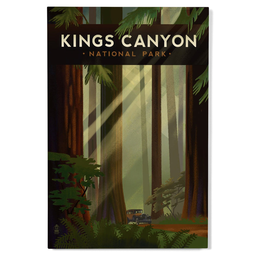 Kings Canyon National Park, Redwood Forest, Geometric Lithograph, Lantern Press Artwork, Wood Signs and Postcards - Lantern Press