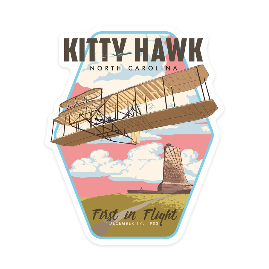 Kitty Hawk, North Carolina, First in Flight, Contour, Lantern Press Artwork, Vinyl Sticker - Lantern Press