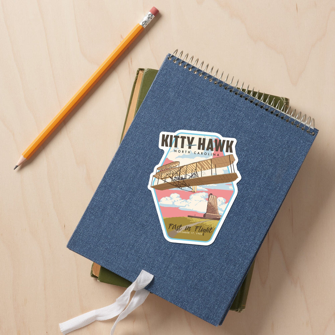Kitty Hawk, North Carolina, First in Flight, Contour, Lantern Press Artwork, Vinyl Sticker - Lantern Press