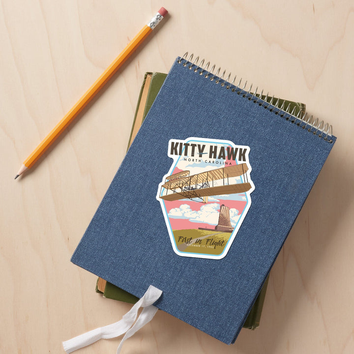 Kitty Hawk, North Carolina, First in Flight, Contour, Lantern Press Artwork, Vinyl Sticker - Lantern Press