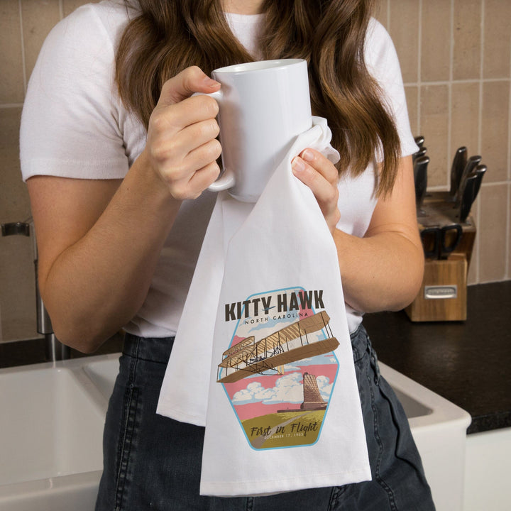 Kitty Hawk, North Carolina, First in Flight, Contour, Organic Cotton Kitchen Tea Towels Kitchen Lantern Press