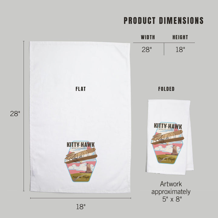Kitty Hawk, North Carolina, First in Flight, Contour, Organic Cotton Kitchen Tea Towels Kitchen Lantern Press