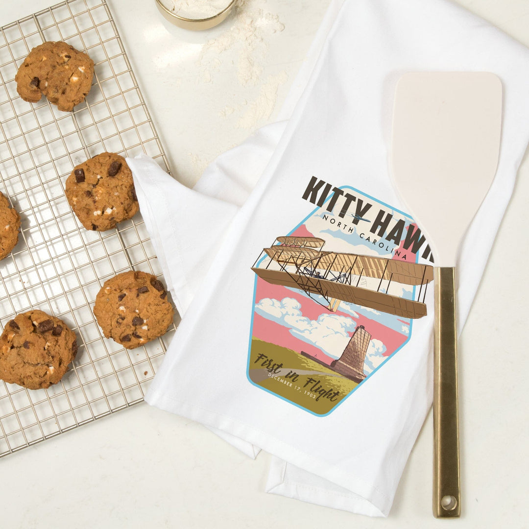 Kitty Hawk, North Carolina, First in Flight, Contour, Organic Cotton Kitchen Tea Towels Kitchen Lantern Press