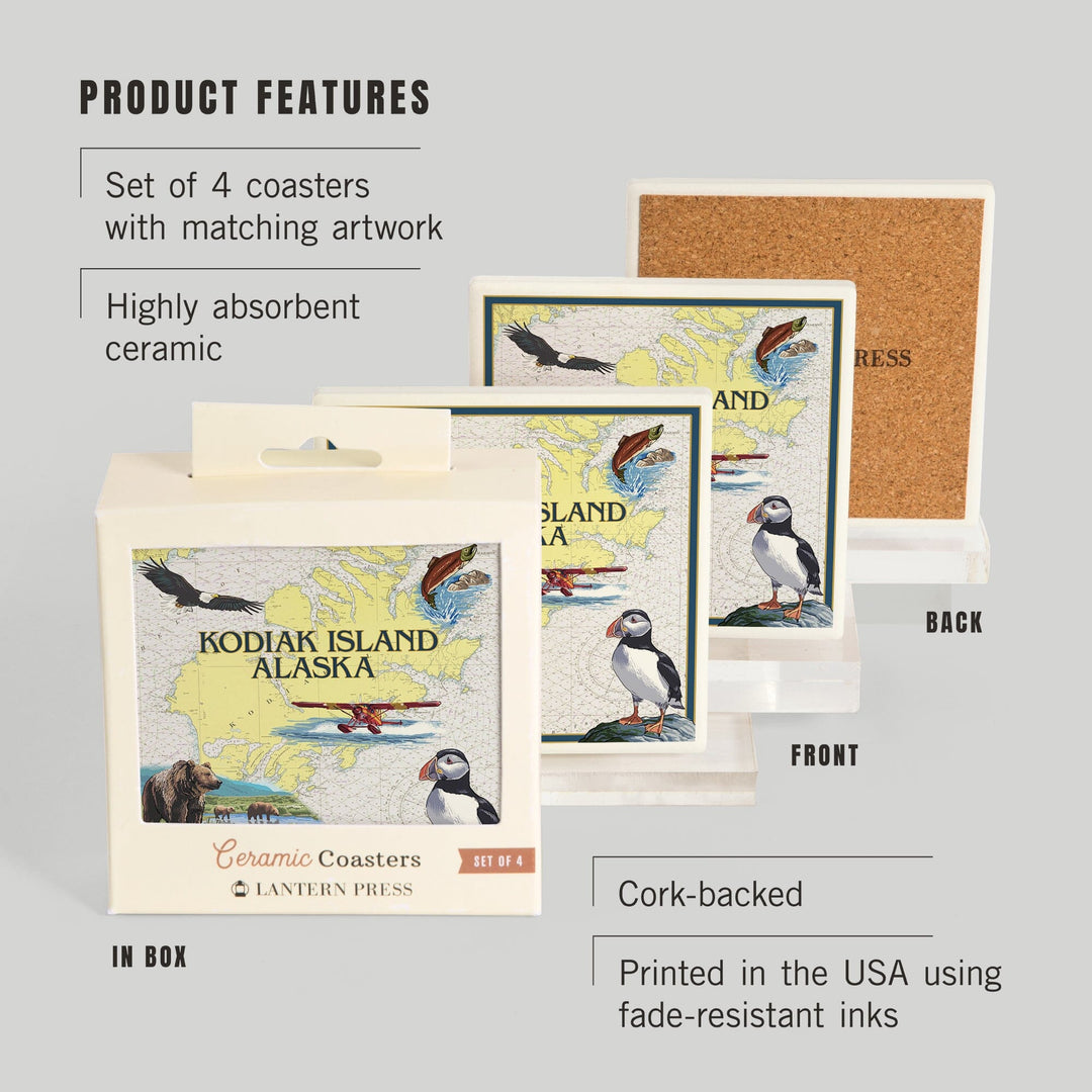 Kodiak Island, Alaska, Nautical Chart, Coasters Coasters Lantern Press