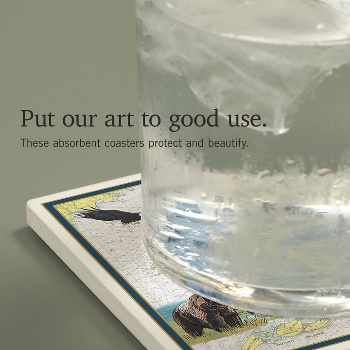 Kodiak Island, Alaska, Nautical Chart, Coasters Coasters Lantern Press