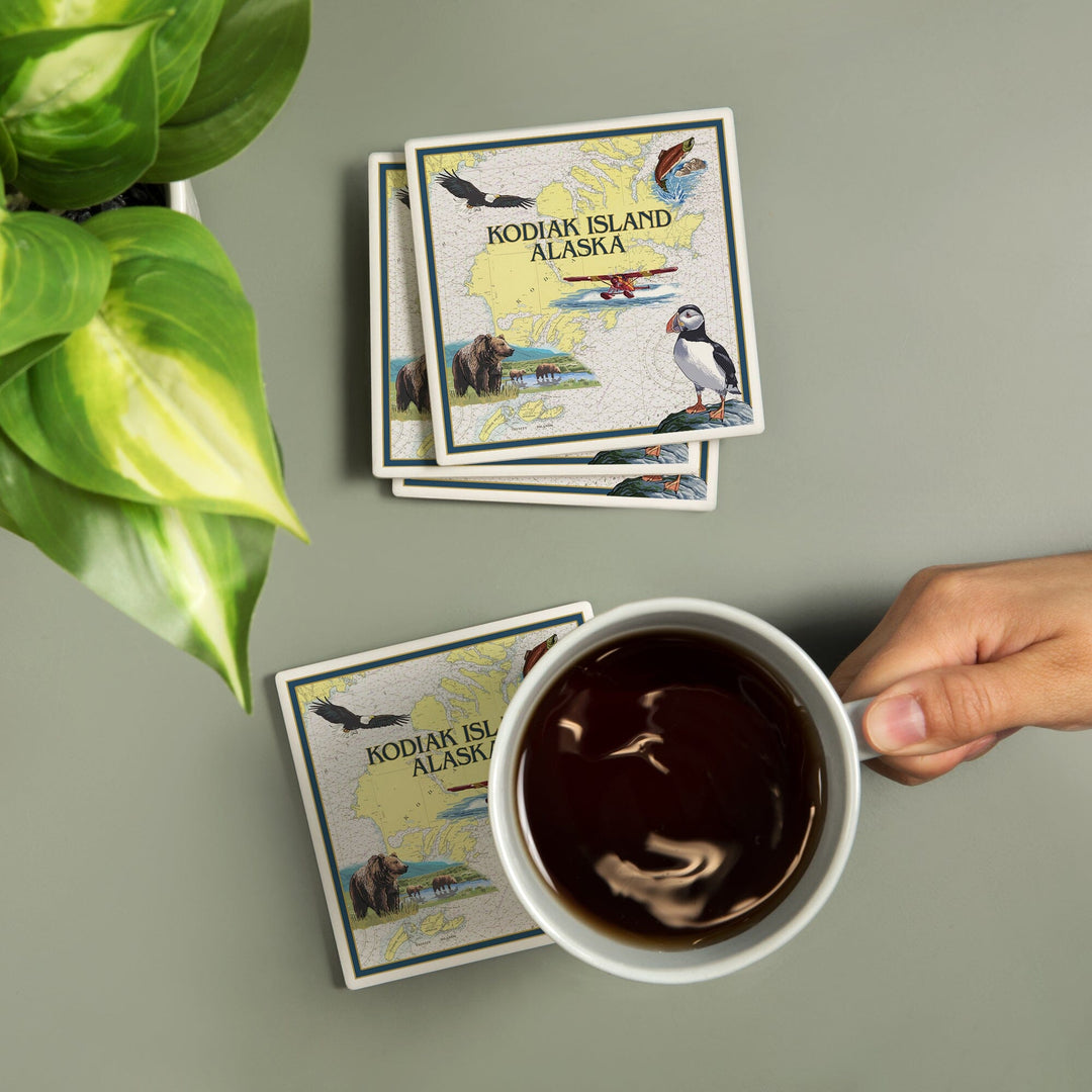 Kodiak Island, Alaska, Nautical Chart, Coasters Coasters Lantern Press