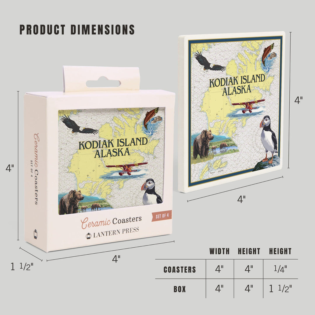 Kodiak Island, Alaska, Nautical Chart, Coasters Coasters Lantern Press