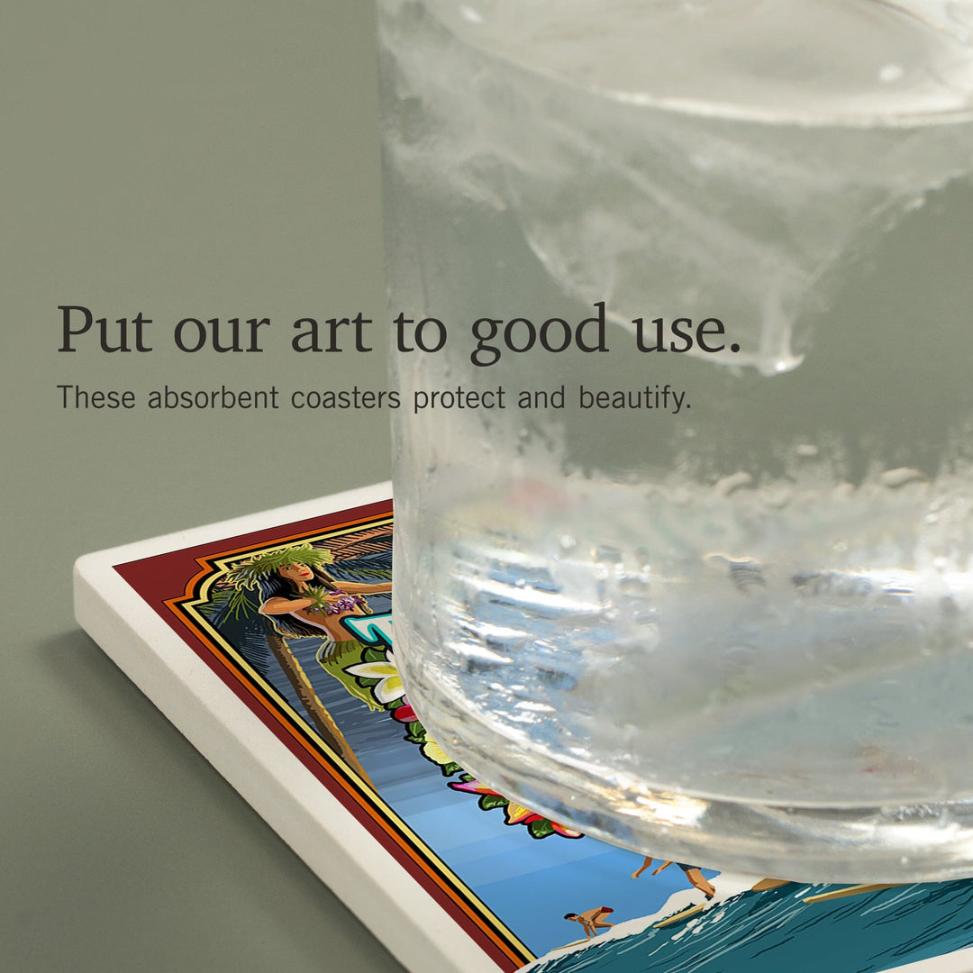 Kona, Hawaii, Montage Scene, Coasters Coasters Lantern Press