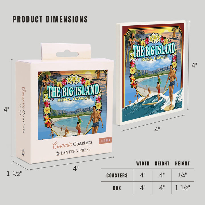 Kona, Hawaii, Montage Scene, Coasters Coasters Lantern Press