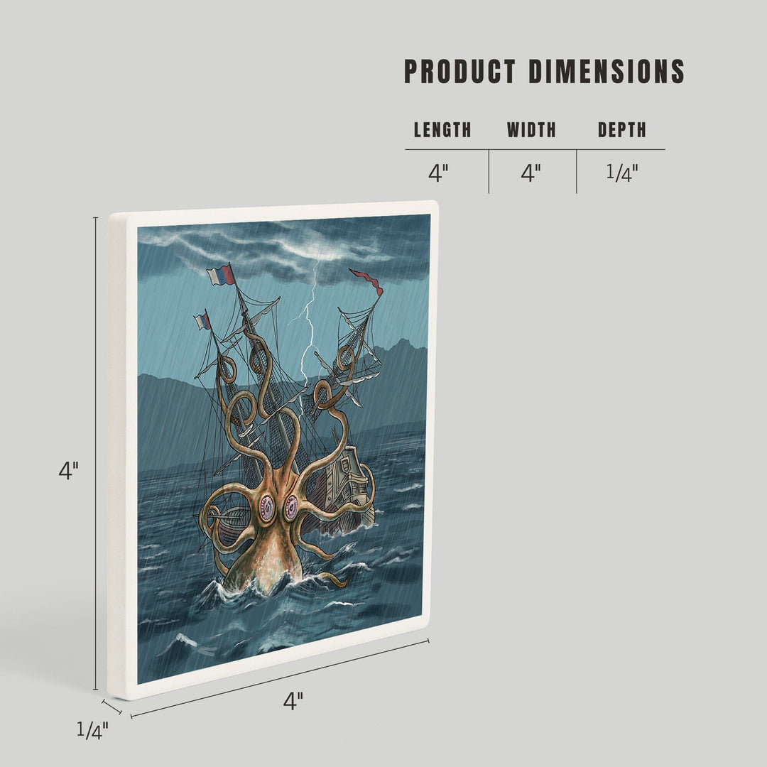 Kraken Attacking Ship, Coasters Coasters Lantern Press