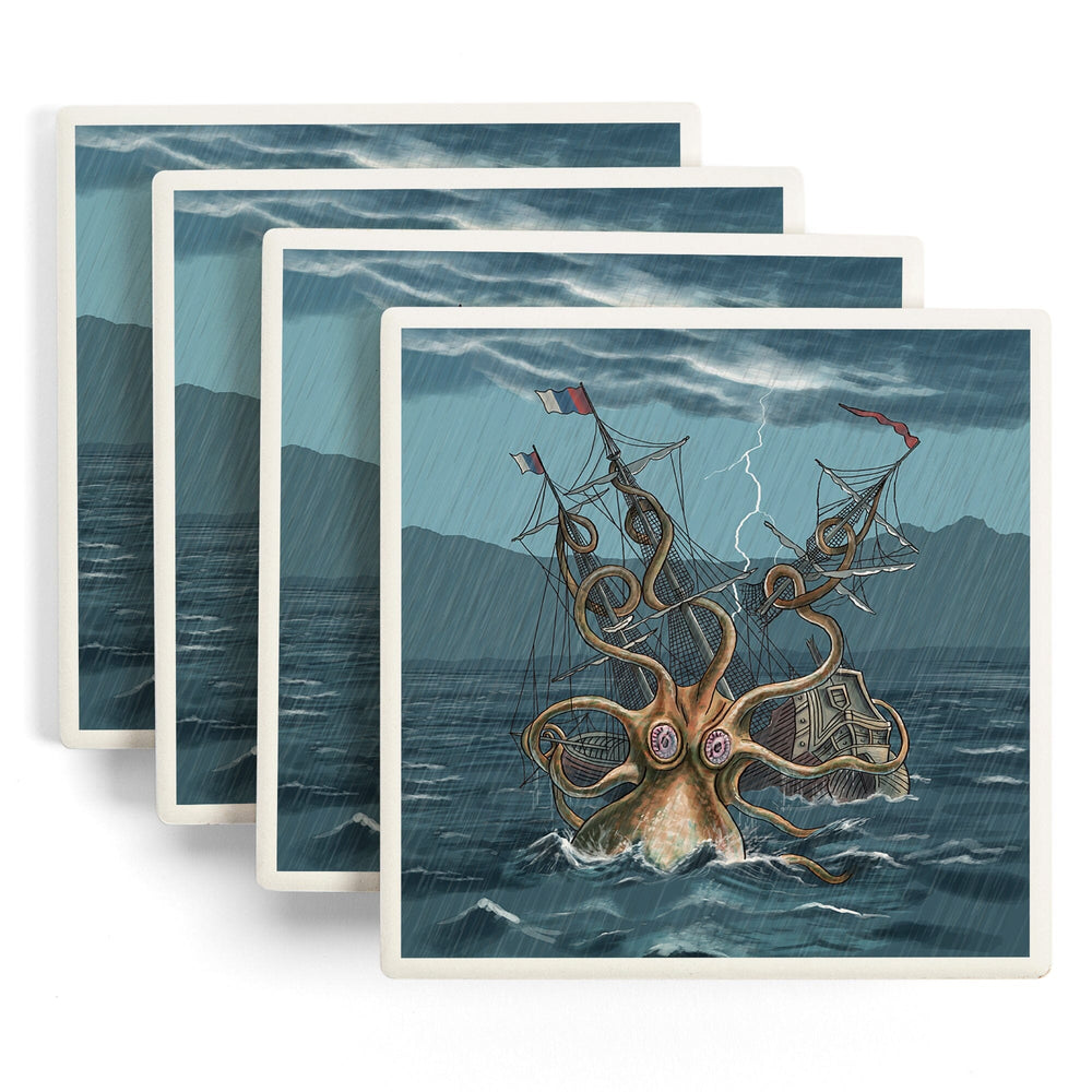 Kraken Attacking Ship, Coasters Coasters Lantern Press