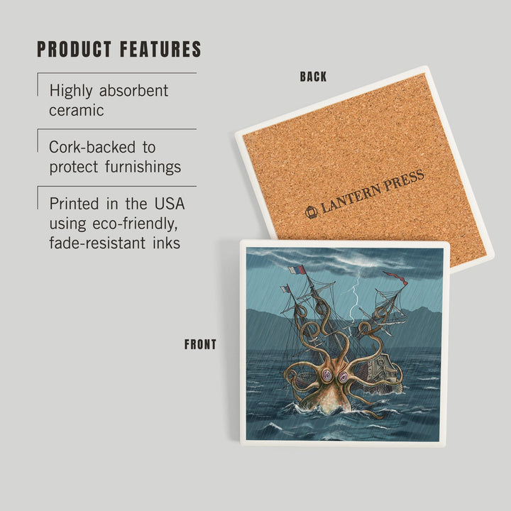 Kraken Attacking Ship, Coasters Coasters Lantern Press