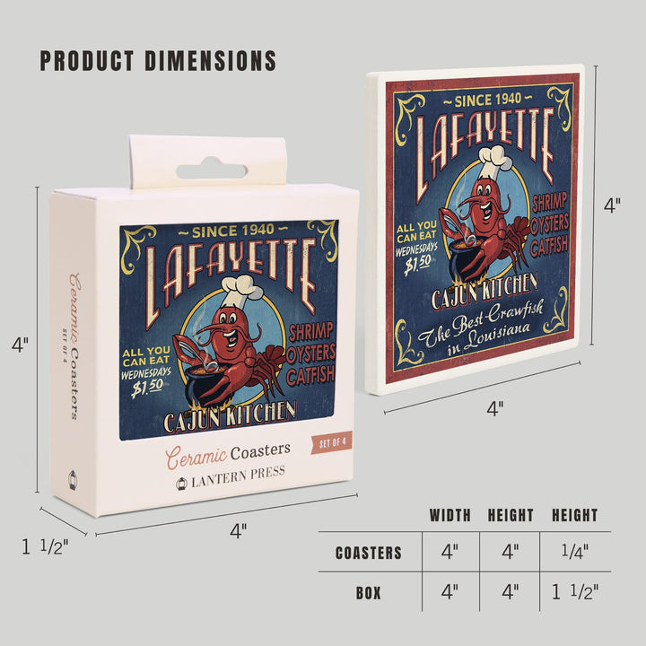 Lafayette, Louisiana, Cajun Kitchen Vintage Sign, Coasters Coasters Lantern Press