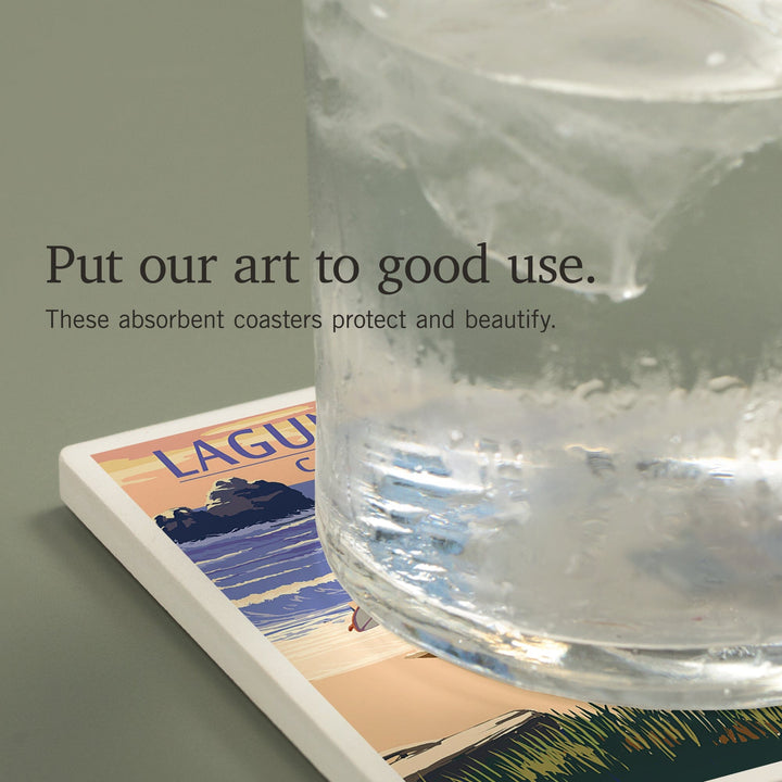 Laguna Beach, California, Woody on Beach, Coasters Coasters Lantern Press