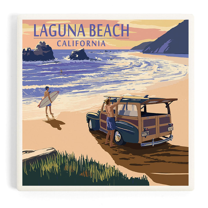 Laguna Beach, California, Woody on Beach, Coasters Coasters Lantern Press Coaster