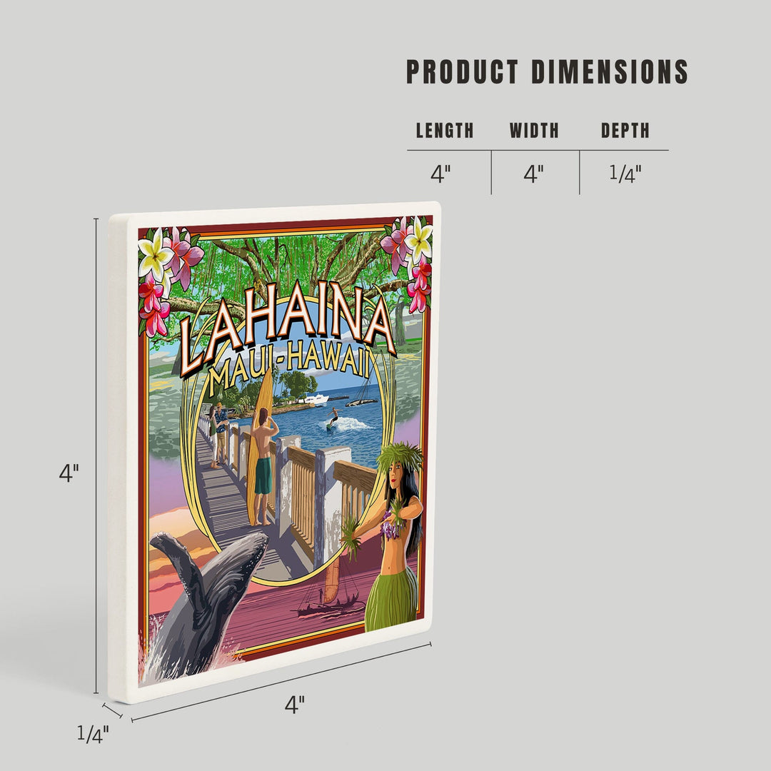 Lahaina, Maui, Hawaii, Town Scenes Montage, Coasters Coasters Lantern Press