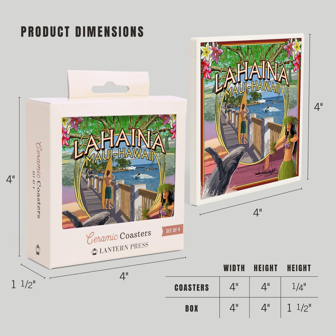 Lahaina, Maui, Hawaii, Town Scenes Montage, Coasters Coasters Lantern Press