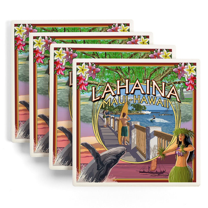 Lahaina, Maui, Hawaii, Town Scenes Montage, Coasters Coasters Lantern Press