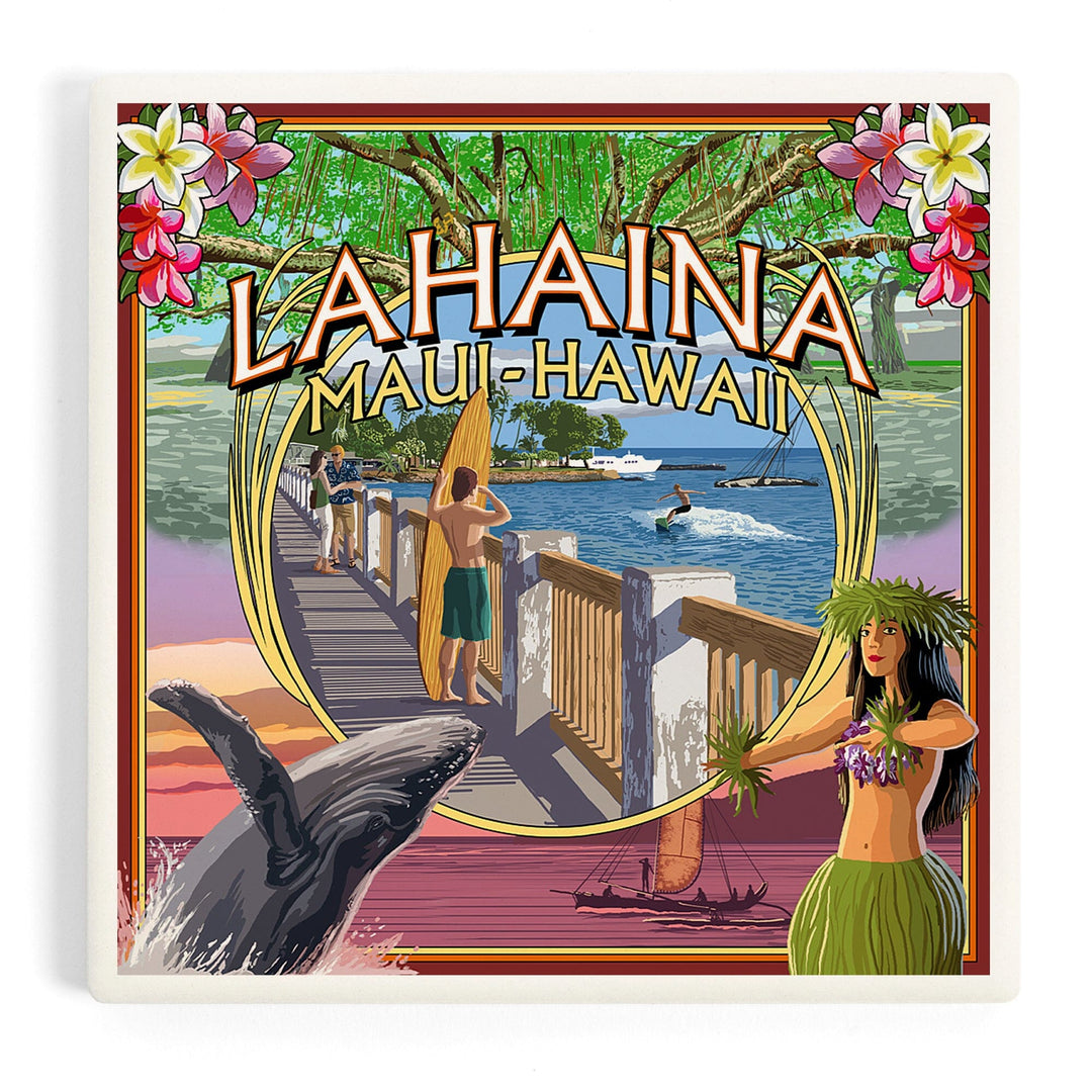 Lahaina, Maui, Hawaii, Town Scenes Montage, Coasters Coasters Lantern Press