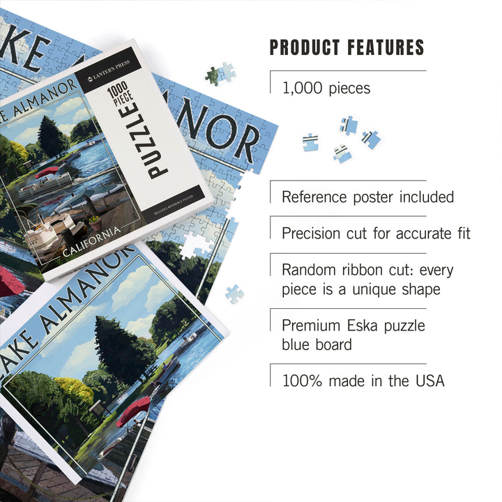 Lake Almanor, California, Pontoon Boats, Jigsaw Puzzle Puzzle Lantern Press