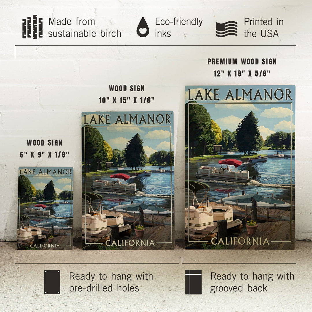 Lake Almanor, California, Pontoon Boats, Lantern Press Poster, Wood Signs and Postcards - Lantern Press