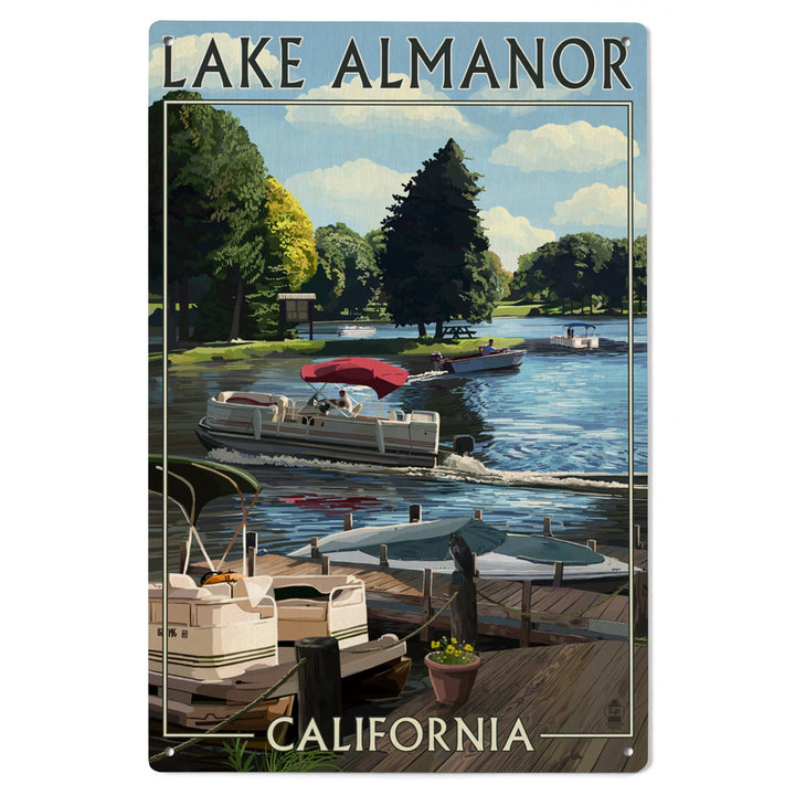 Lake Almanor, California, Pontoon Boats, Lantern Press Poster, Wood Signs and Postcards - Lantern Press