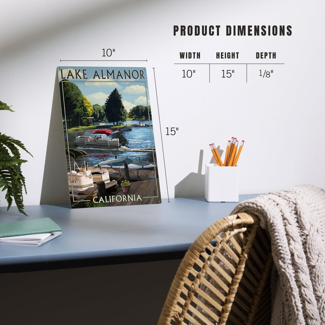 Lake Almanor, California, Pontoon Boats, Lantern Press Poster, Wood Signs and Postcards - Lantern Press