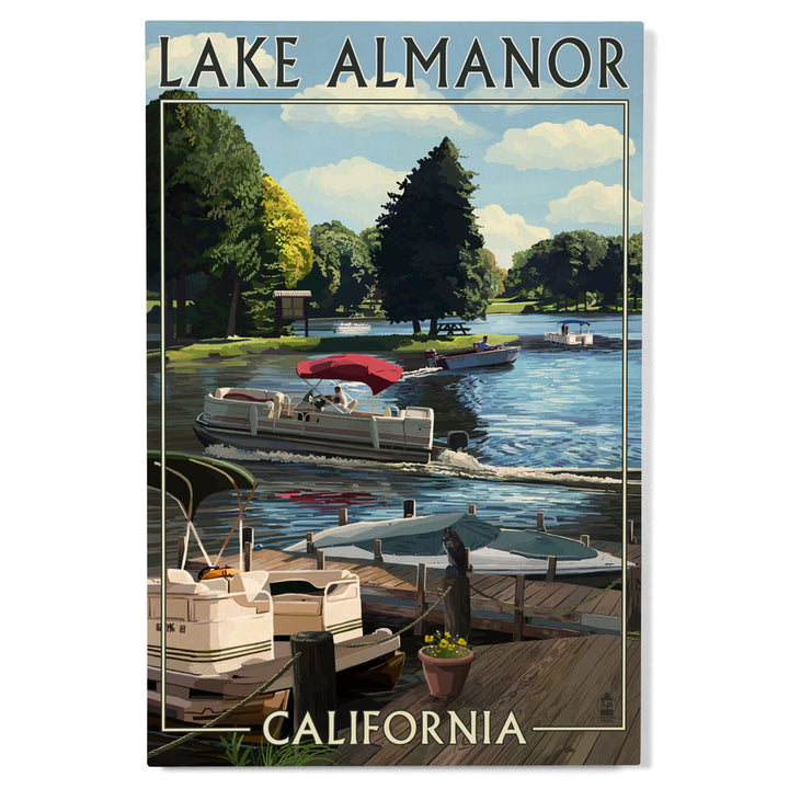 Lake Almanor, California, Pontoon Boats, Lantern Press Poster, Wood Signs and Postcards - Lantern Press