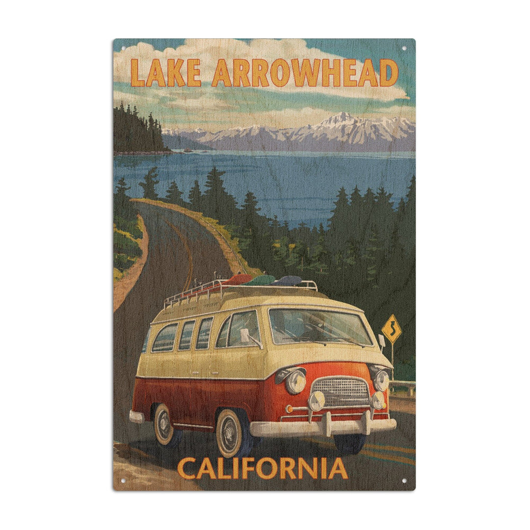 Lake Arrowhead, California, Camper Van, Lantern Press Artwork, Wood Signs and Postcards - Lantern Press