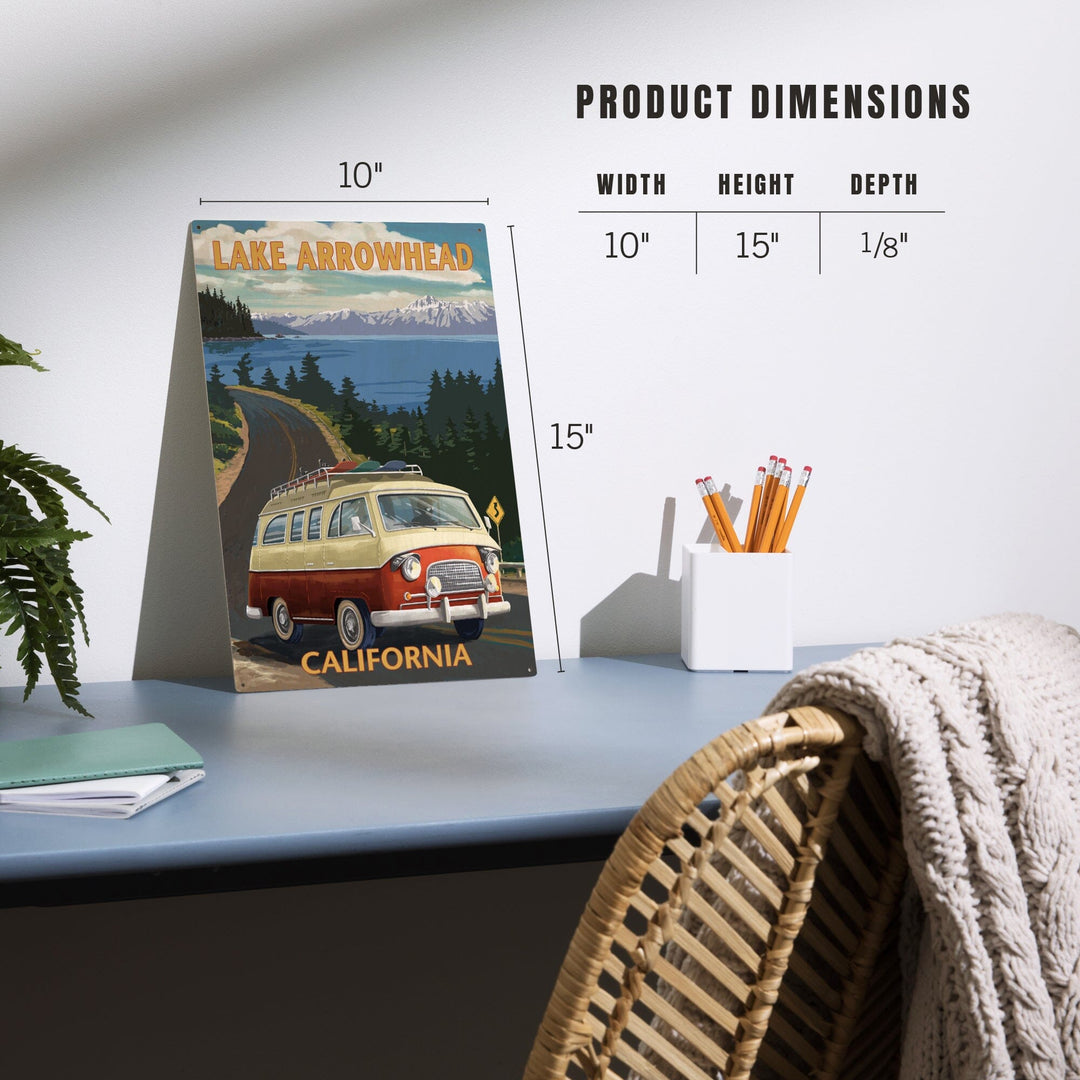 Lake Arrowhead, California, Camper Van, Lantern Press Artwork, Wood Signs and Postcards - Lantern Press