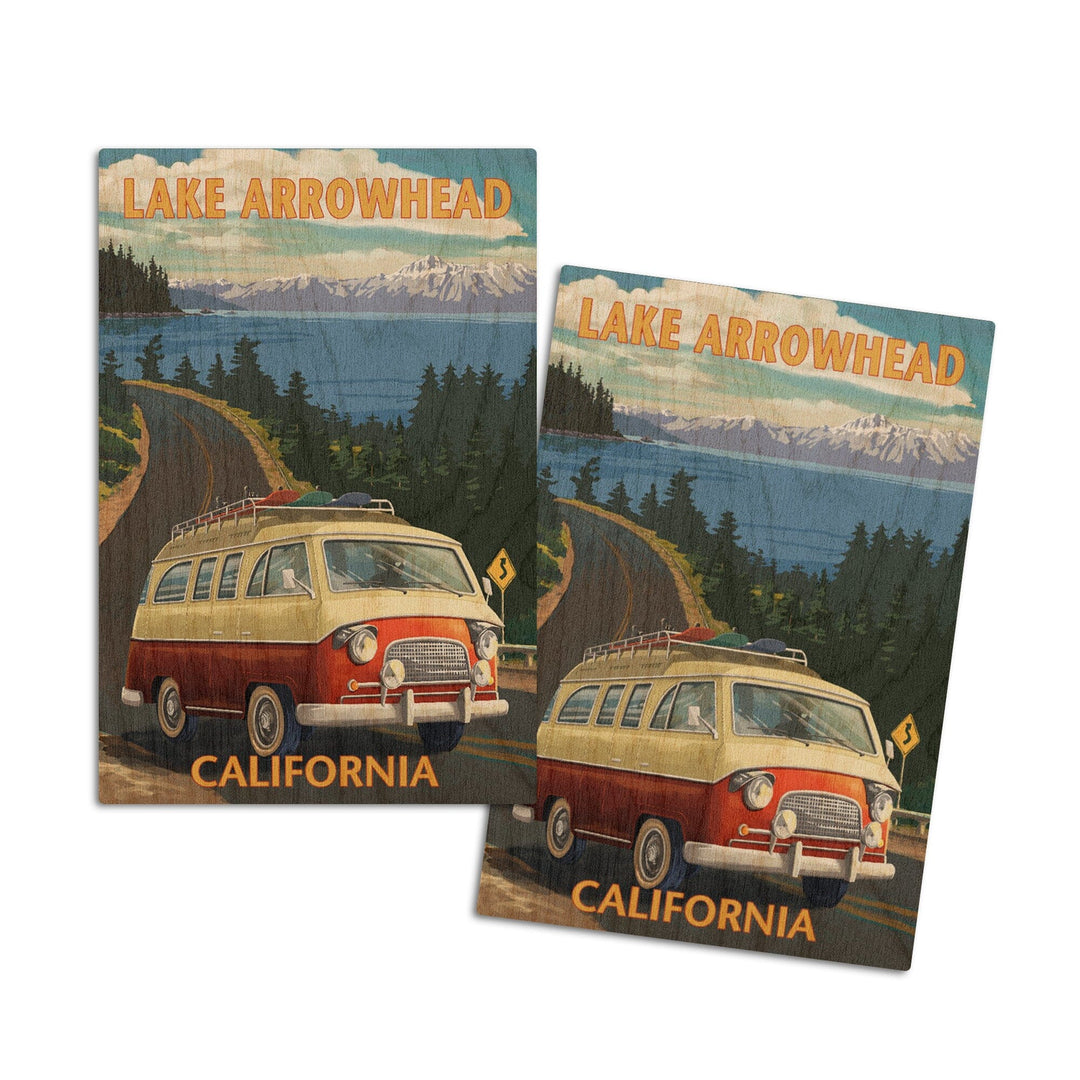 Lake Arrowhead, California, Camper Van, Lantern Press Artwork, Wood Signs and Postcards - Lantern Press