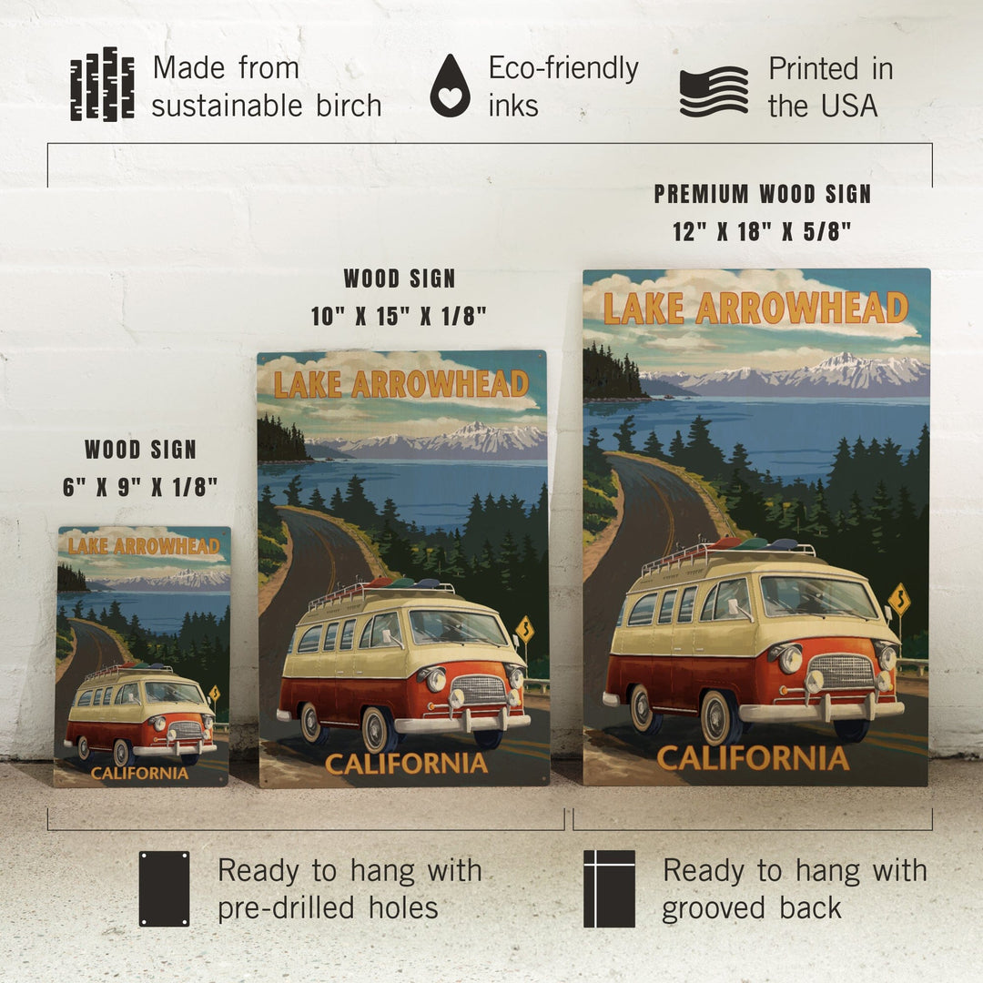 Lake Arrowhead, California, Camper Van, Lantern Press Artwork, Wood Signs and Postcards - Lantern Press