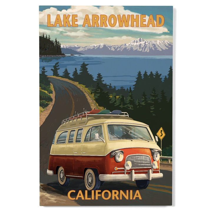 Lake Arrowhead, California, Camper Van, Lantern Press Artwork, Wood Signs and Postcards - Lantern Press