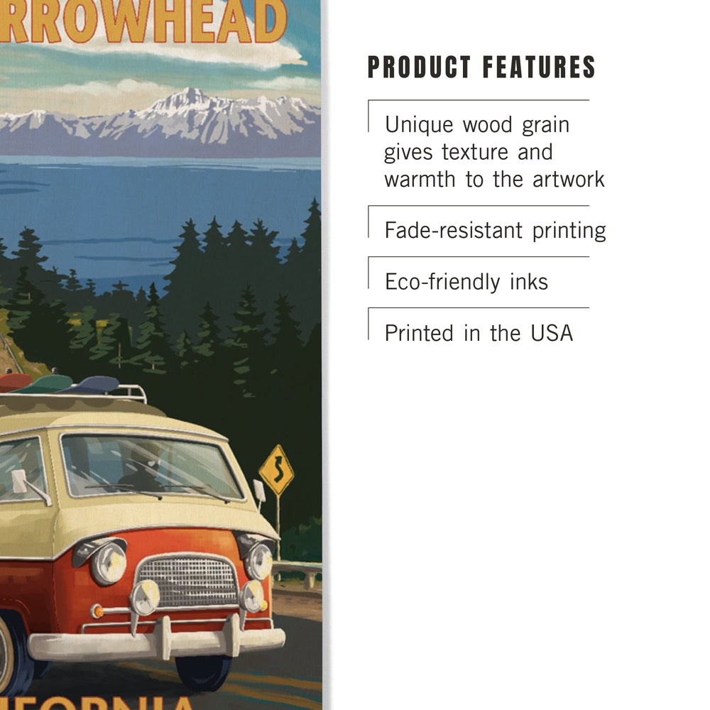 Lake Arrowhead, California, Camper Van, Lantern Press Artwork, Wood Signs and Postcards - Lantern Press