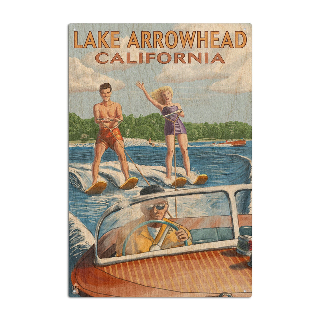 Lake Arrowhead, California, Water Skiing Scene, Lantern Press Artwork, Wood Signs and Postcards - Lantern Press