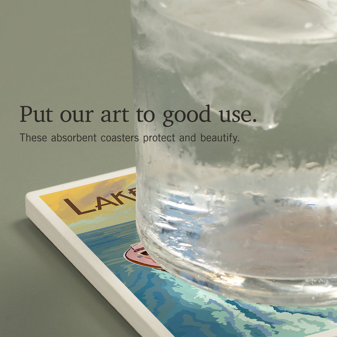 Lake Arrowhead, California, Wooden Boat, Coasters Coasters Lantern Press