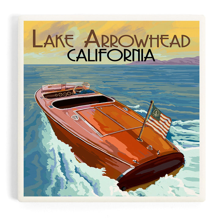 Lake Arrowhead, California, Wooden Boat, Coasters Coasters Lantern Press Coaster