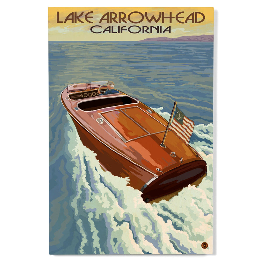 Lake Arrowhead, California, Wooden Boat, Lantern Press Artwork, Wood Signs and Postcards - Lantern Press