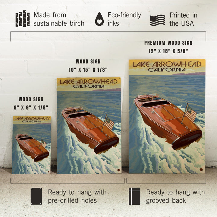Lake Arrowhead, California, Wooden Boat, Lantern Press Artwork, Wood Signs and Postcards - Lantern Press